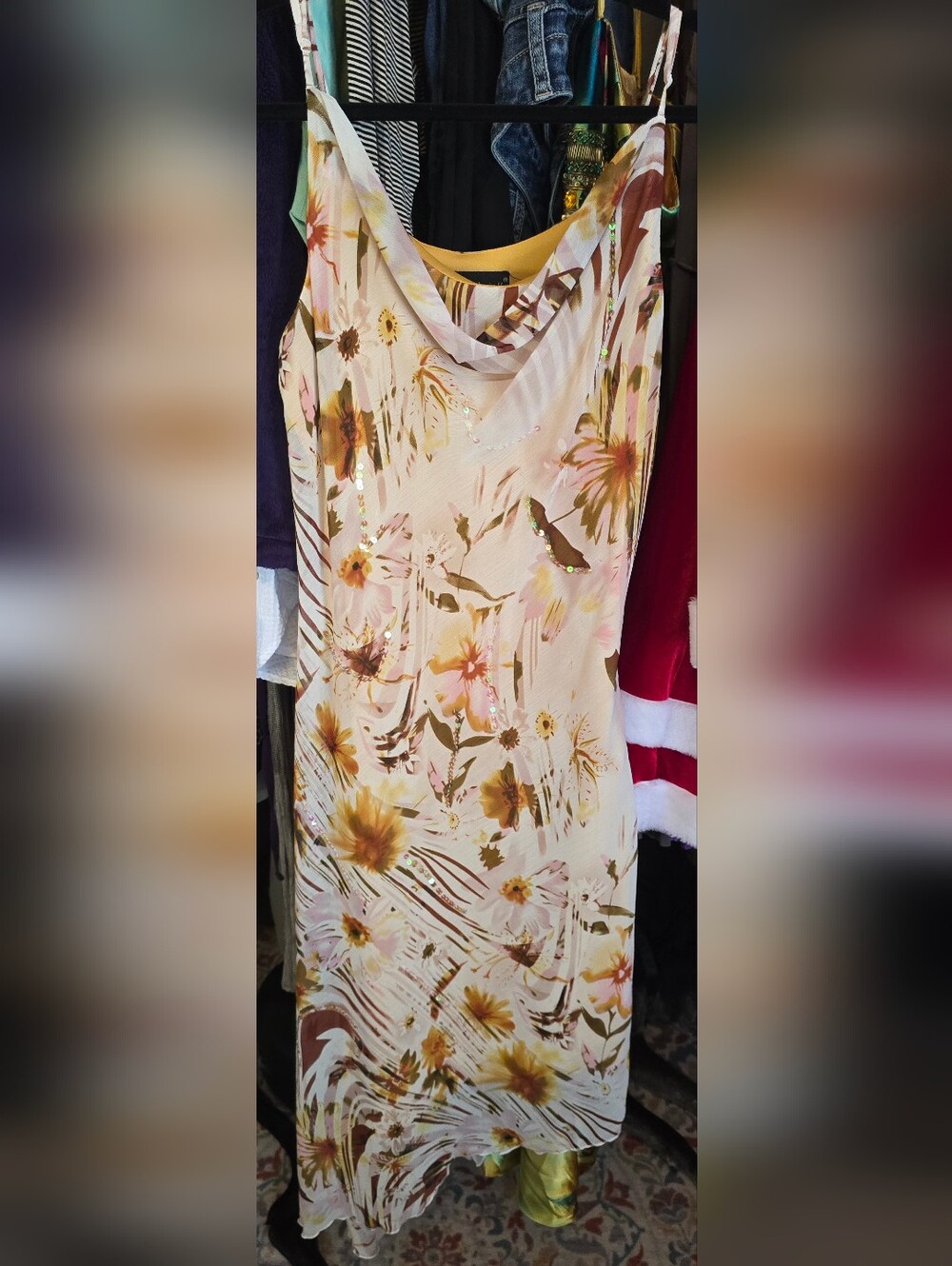 Mlle Gabrielle Yellow Floral Shift Dress with Brown & Pink Accents